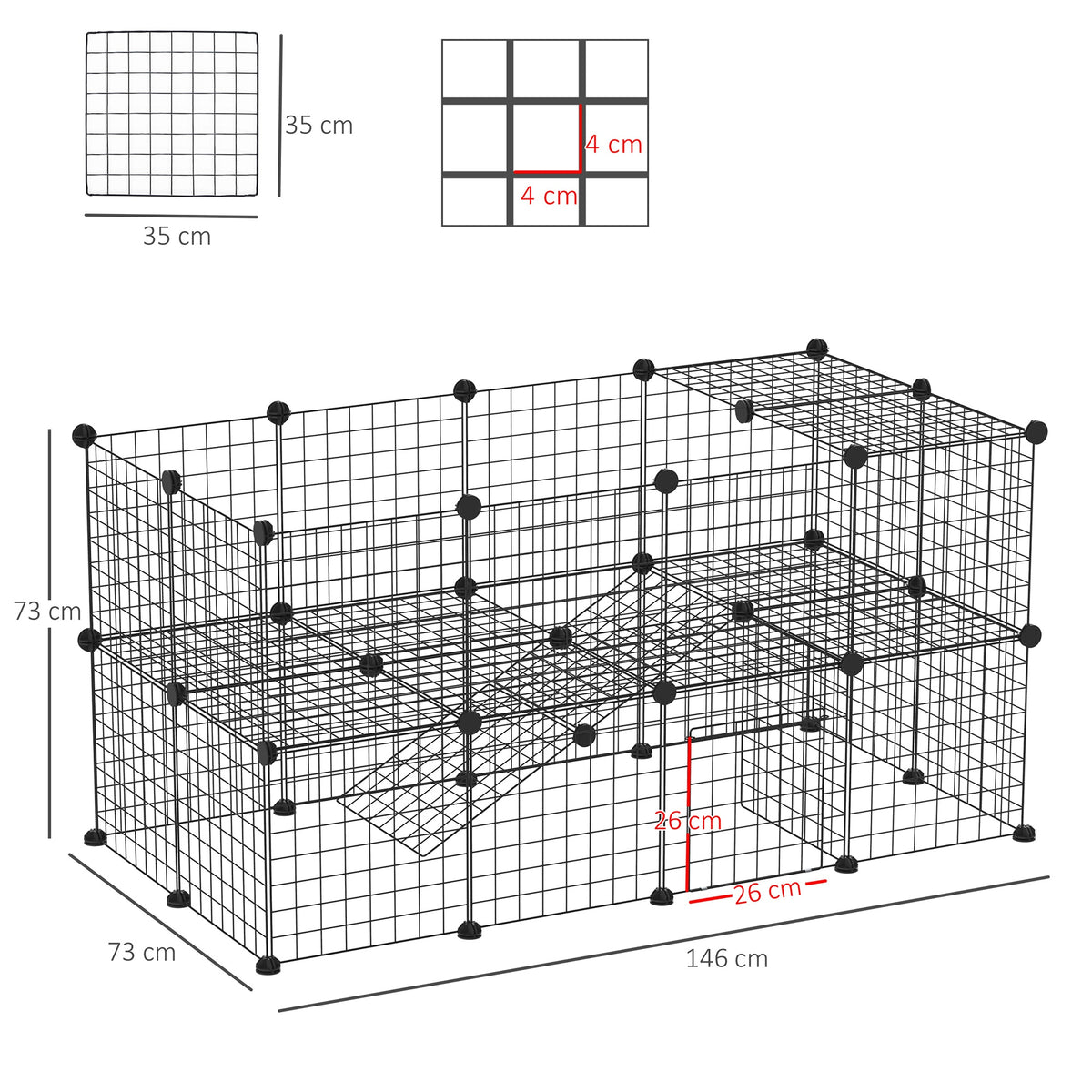 Recinto de Metal para Animais de Estimação Recinto Metálico com 36 Painéis para Pequenos Animais Desmontável DIY 146x73x73 cm Preto — foto 3