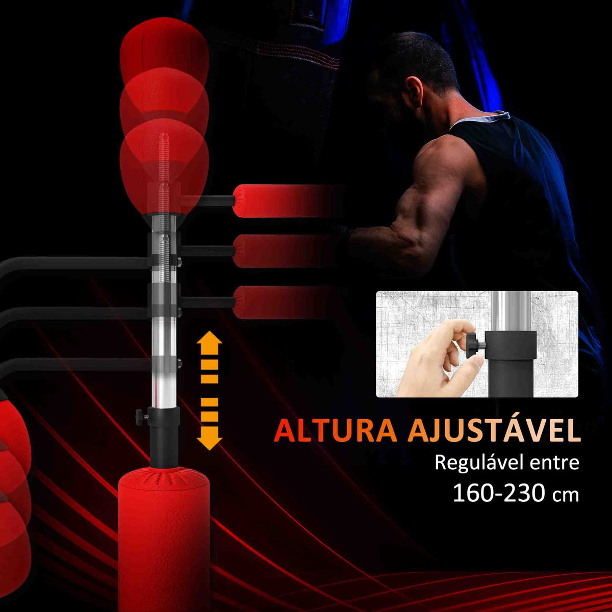 Punching Ball de Boxe com Altura Ajustável com 2 Bolas de Velocidade Barra Giratória 360° e Base Preenchida com Água ou Areia Punching Ball para Adultos 88x50x160-230 cm Vermelho e Preto — foto 5
