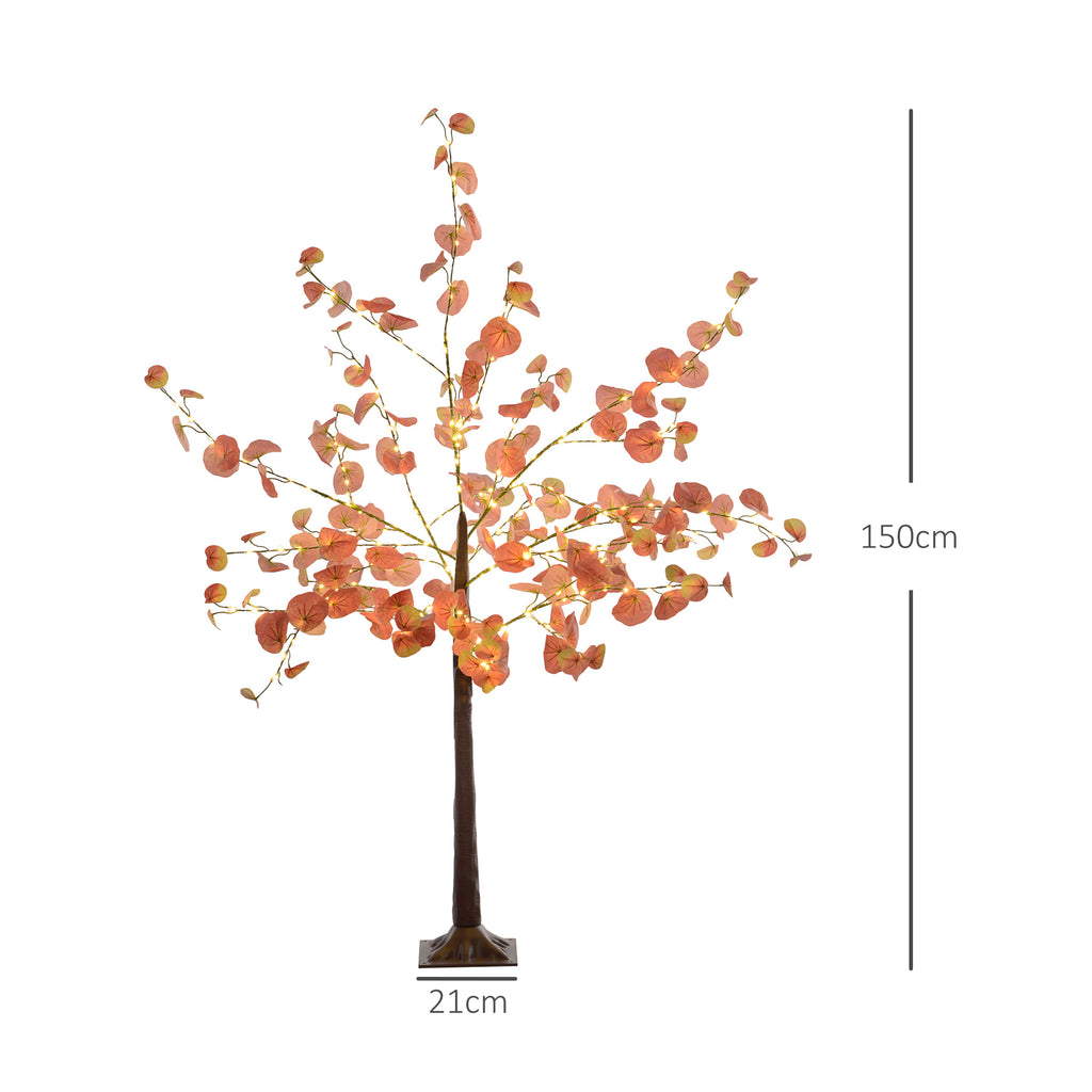 Árvore de Eucalipto Artificial 150 cm Árvore Artificial com 245 Luzes LED e Base Decoração para Interior e Exterior Laranja e Marrom — foto 3