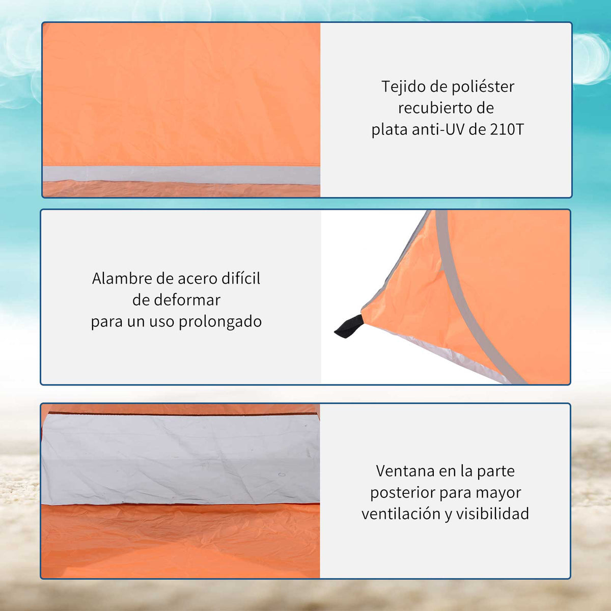Tenda Pop-up Instantâneo e Portátil com Janelas Protetoras para Piquenique, Praia e Camping com Proteção UV Laranja — foto 6