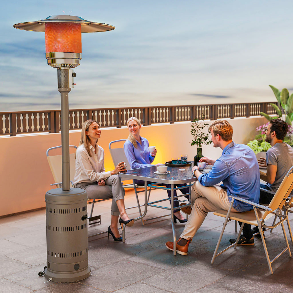 Aquecedor a Gás Butano 13 KW Aquecedor de Exterior a Gás Portátil com Temperatura Ajustável Proteção Contra Tombos Ignição Piezoelétrica e Rodas Adequado para Butano e Propano 82x82x222 cm Cinzento — foto 2