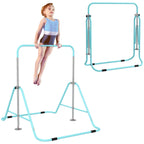 Barra de Ginástica Artística Barra Horizontal Dobrável com Altura Ajustável Equipamento de Ginástica para Treino em Casa para Crianças 154x106,2x88,5-128,5 cm Azul Celeste — foto 1