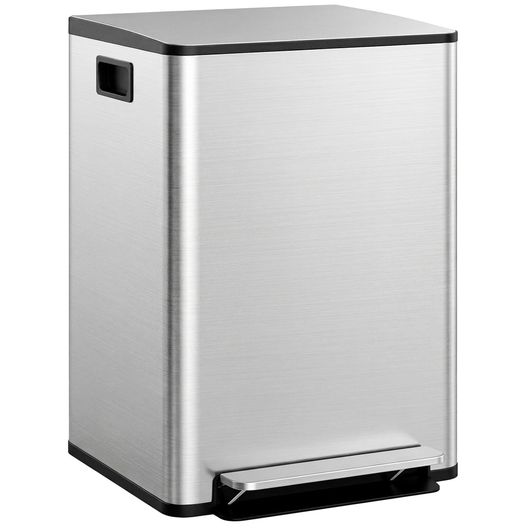 Balde de Lixo de Cozinha com 2 Compartimentos 2x30L Cubo de Lixo de Aço Inoxidável com Pedal Fechamento Suave e Cubo Amovível para Escritório Cozinha Prata — foto 1