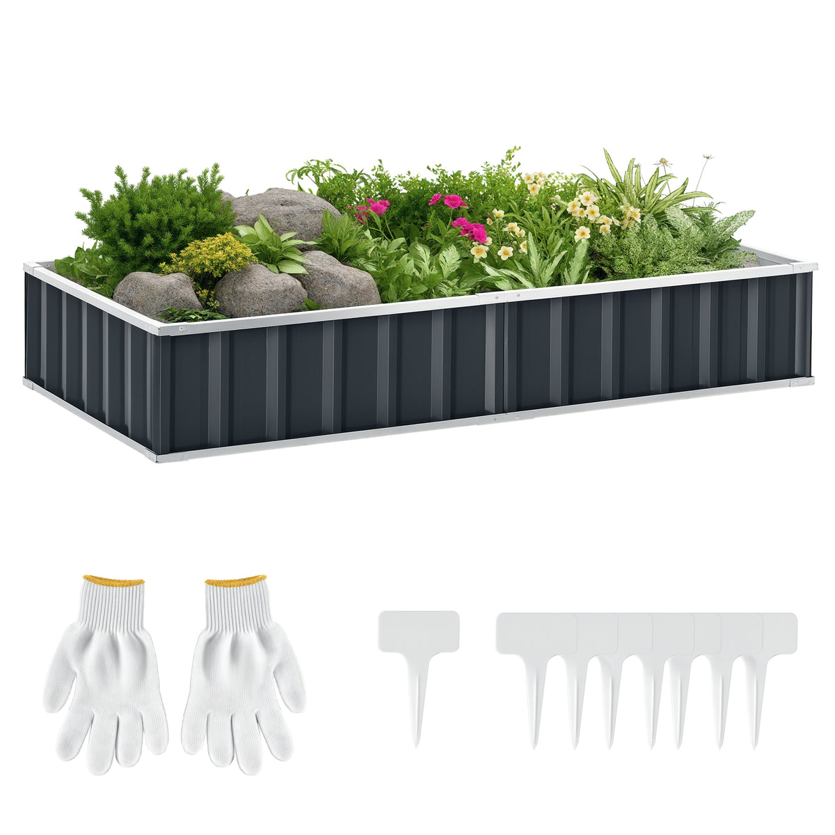 Caixa de Plantio de Aço Inclui Luvas Caixa de Plantio Retangular para Cultivos de Plantas e Flores para Terraço Balcão Exterior 174x90x30 cm Cinza — foto 1
