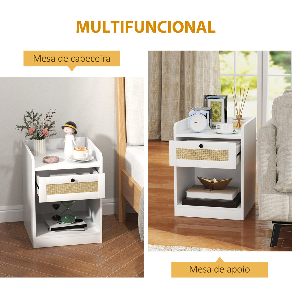 Conjunto de 2 Mesas de Cabeceira Mesas de Cabeceira para Dormitório com Gaveta em Vime Mesa de Cabeceira para Dormitório 40x40x53 cm Branco — foto 6