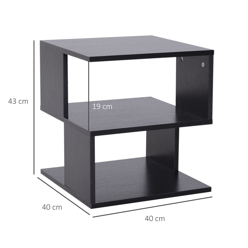 Mesa Auxiliar Mesa de Cabeceira Mesa Centro de 2 Níveis com Prateleira de Armazenamento para Sala Quarto Estante 40x40x43 cm Preto — foto 3