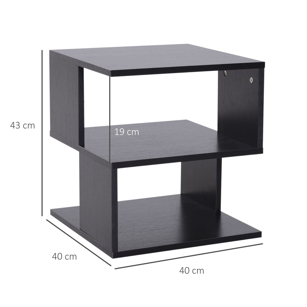 Mesa Auxiliar Mesa de Cabeceira Mesa Centro de 2 Níveis com Prateleira de Armazenamento para Sala Quarto Estante 40x40x43 cm Preto — foto 3