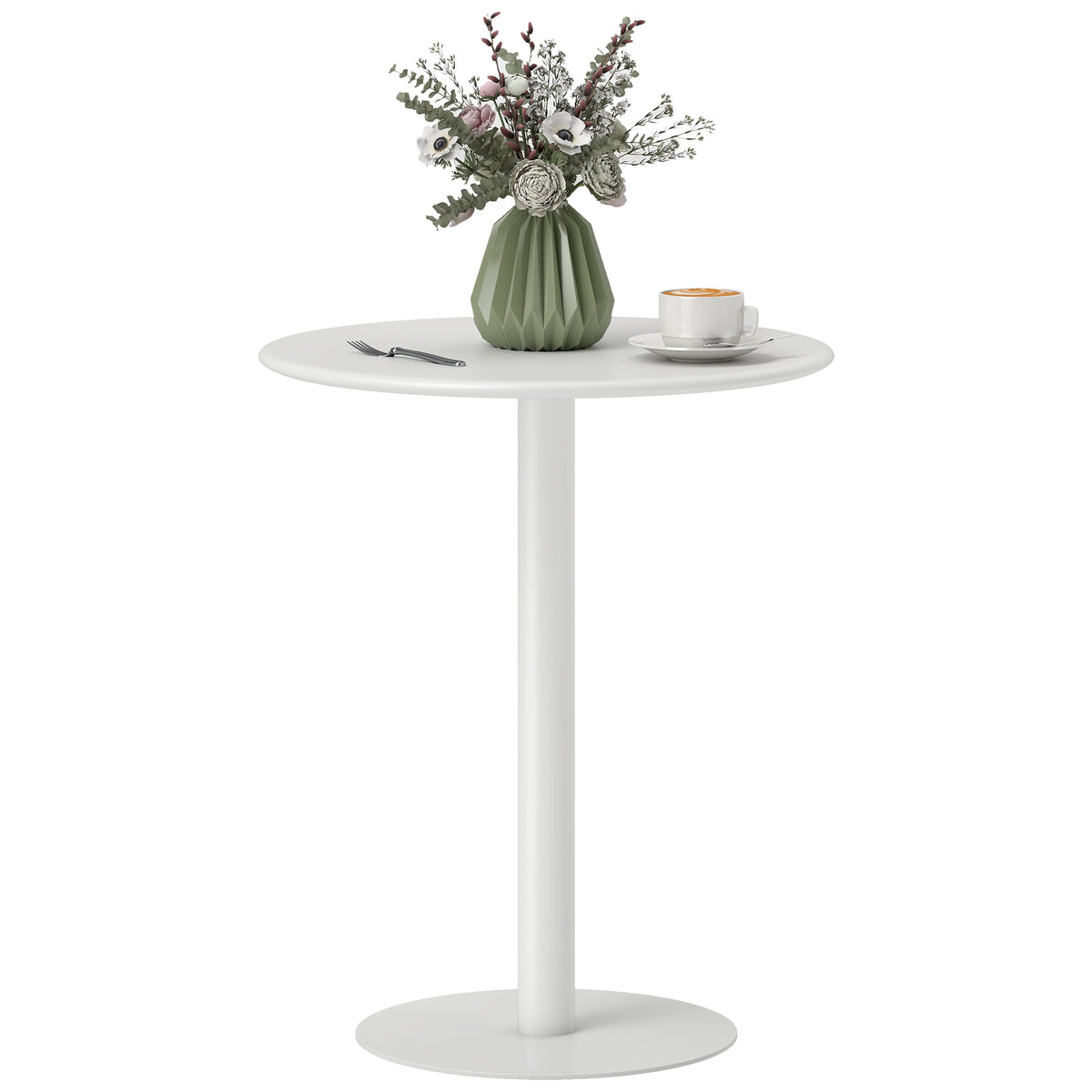 Mesa de Refeição Redonda para 2 Pessoas Mesa de Cozinha de Aço para Interior e Exterior Ø60x72 cm Branco — foto 1