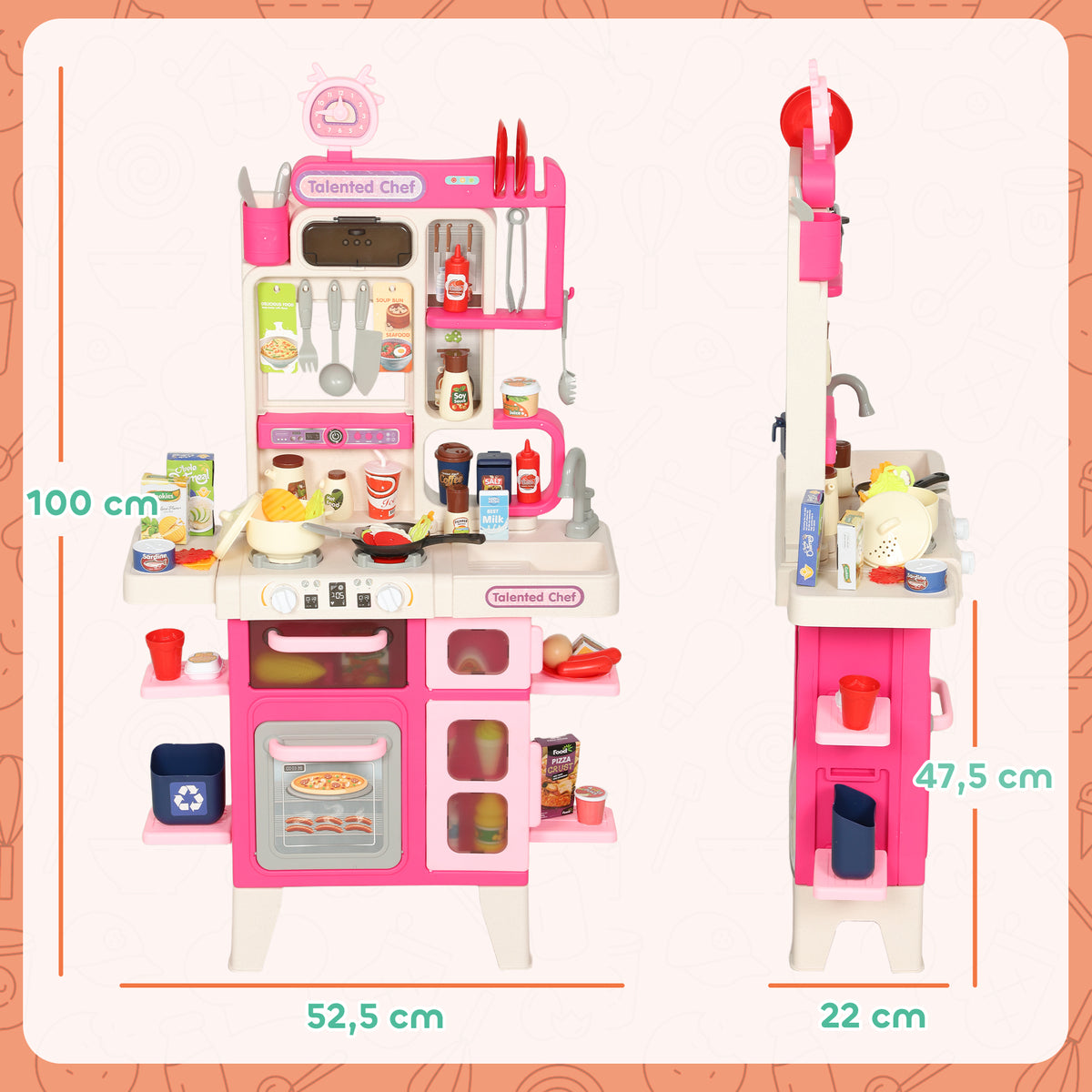 Cozinha de Brincar com Luz e Som Cozinha para Crianças com Acessórios Panelas Utensilios e Alimentos Falsos Brinquedo para Crianças a partir de 3 Anos 52,5x22x100 cm Rosa — foto 3