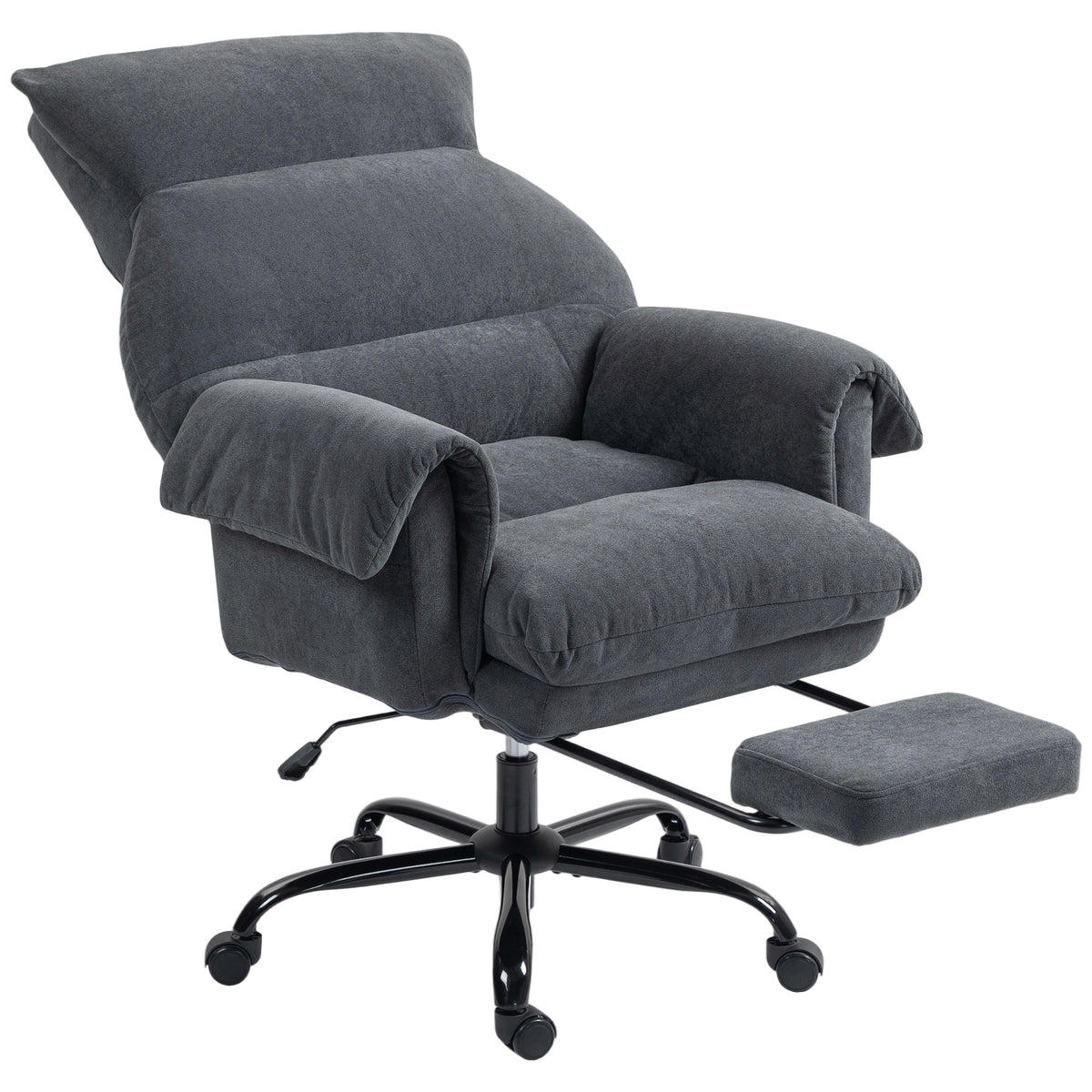 Cadeira de Secretária com Apoio para os Pés Cadeira de Escritório Giratória com Encosto Reclinável Acolchoada Espessa Estofada em Veludo Altura Ajustável 80x80x106-114 cm Cinzento — foto 1