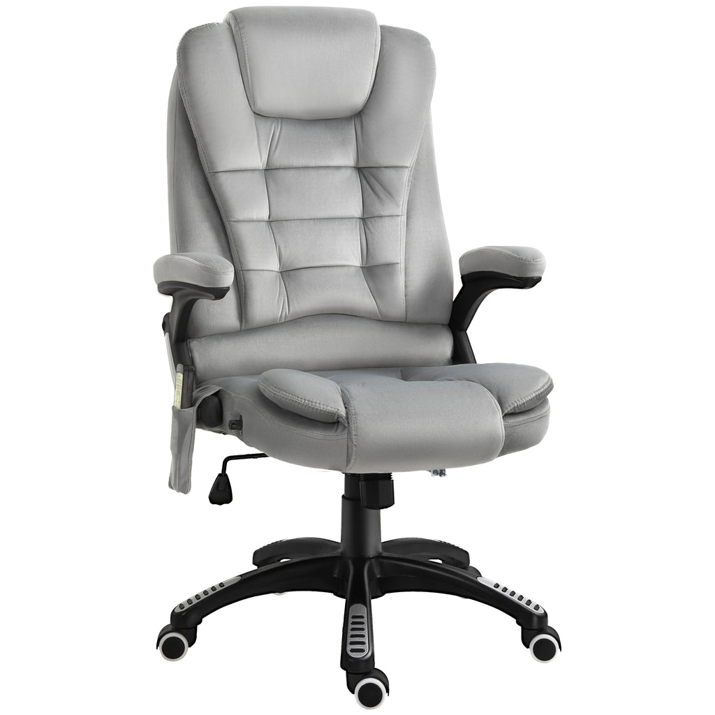 Cadeira de Escritório com Função de Massagem Cadeira Executiva Ergonômica com Aquecimento Função Reclinável Função de Balanço Altura Ajustável Giratória 360° Cadeira para Computador com Bolso Lateral Visual de Veludo Cinza — foto 1