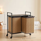 Cesto de Roupa Bambu 2 Compartimentos 120 L Coletor de Roupa com Prateleira Apoio Caixa de Roupa Saco Removível Com Rodas 73x33x78 cm Castanho — foto 2