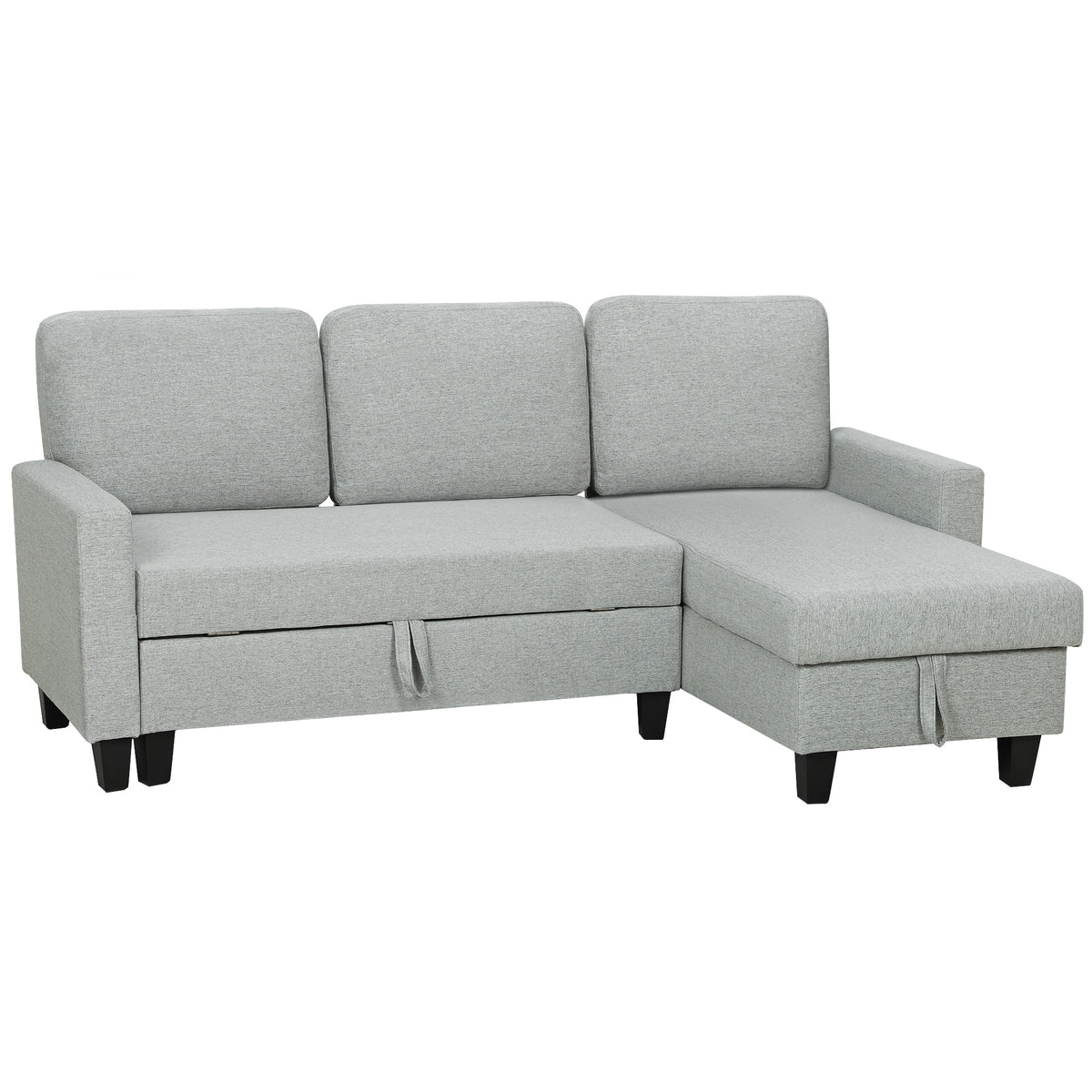 Sofá-Cama Chaise Longue de 3 Lugares Chaise Longue Reversível Ambos Lados com Armazenamento Sofá-Cama de Canto com Capas de Almofadas Removíveis Estofado em Linho para Sala de Estar 197x129x85 cm Cinza — foto 1