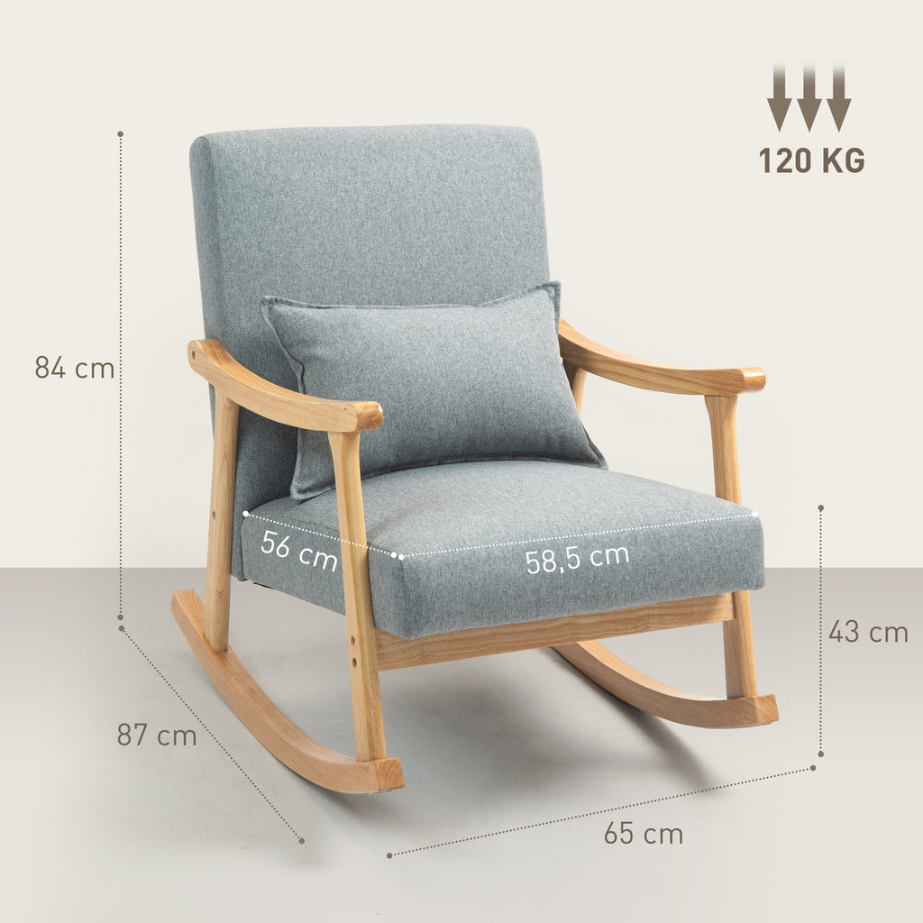 Poltrona Baloiço Moderna Poltrona de Amamentação com Almofada Lombar Encosto Amplo e Base de Madeira Carga 120 kg Poltrona Baloiço para Sala de Estar Dormitório 65x87x84 cm Cinza Claro — foto 3