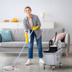 Balde de Esfregona Comercial Balde de Esfregona com Espremedor de Pressão para Baixo Capacidade 36L com 4 Rodas Silenciosas 2 Cubetas Separadas 54x41x91,5 cm Cinza — foto 2