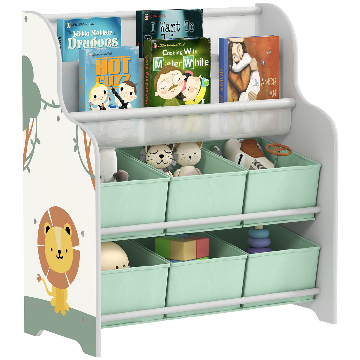 Estante Infantil para Brinquedos com 6 Caixas de Tecido Não Tecido Organizador de Brinquedos com 2 Prateleiras para Quarto Infantil Sala de Brincar Escola Infantil 63x30x71 cm Verde — foto 1