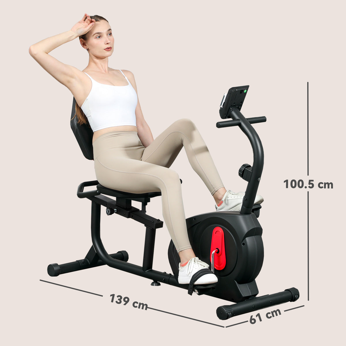 Bicicleta Estática Silenciosa de 8 Níveis de Resistência Magnética com Assento Ajustável Ecrã LCD e Suporte para Telemóvel para Treino em Casa Carga 100 kg 103-139x61x100,5 cm Preto — foto 3
