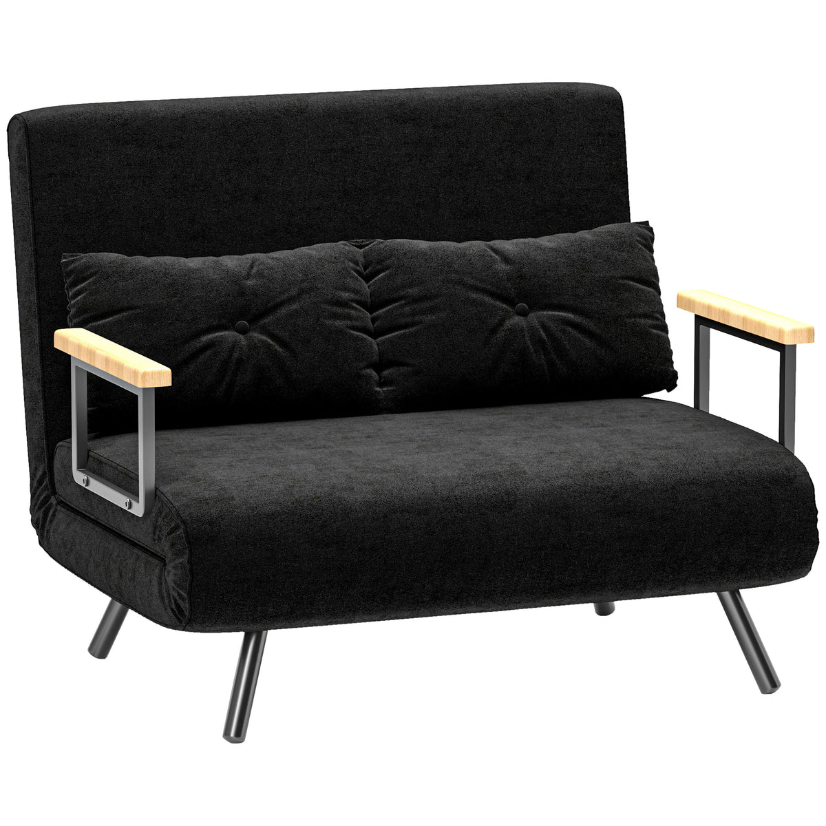 Sofá Cama Sofá Convertível em Cama de 2 Lugares Dobrável com Encosto Ajustável em 5 Níveis e 2 Almofadas Acolchoadas para Escritório Dormitório Sala de Estar 102x73x81 cm Preto — foto 1