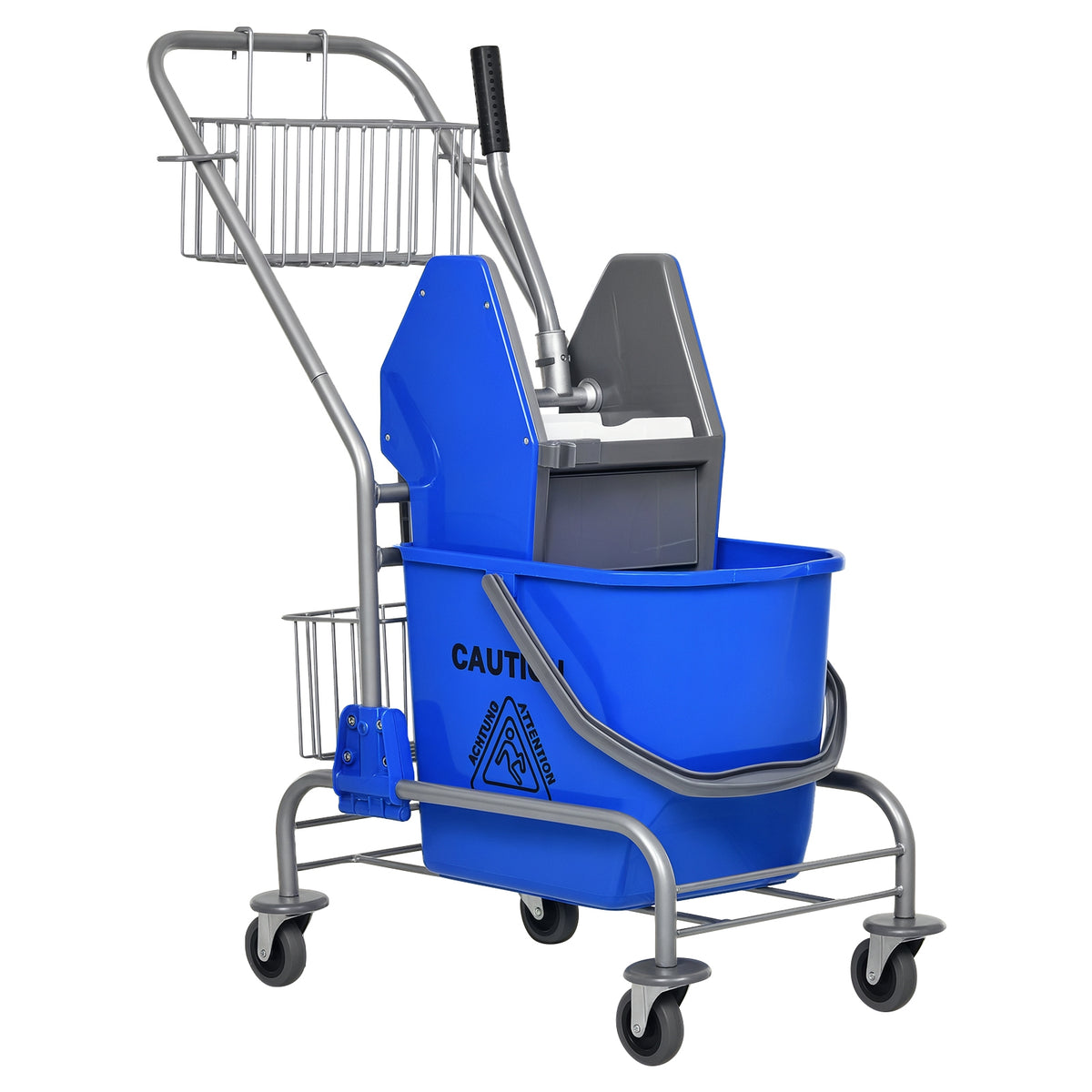 Carro de Limpeza Balde para Esfregona com Escorredor a Pressão Rodas e Cesto de Armazenamento Capacidade 26L 73x45x95 cm Azul — foto 1