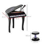 Piano para Crianças com 37 Teclas Piano Infantil com Microfone Banco Luzes 22 Músicas e Entrada para MP3 e USB 48x39x69 cm Preto — foto 3