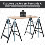 Conjunto de 2 Cavaletes Telescópicos Dobráveis com Altura Ajustável Cavaletes de Serra de Aço para Mesa de Trabalho Carga 200kg 68x58x80-130cm Preto — foto 5