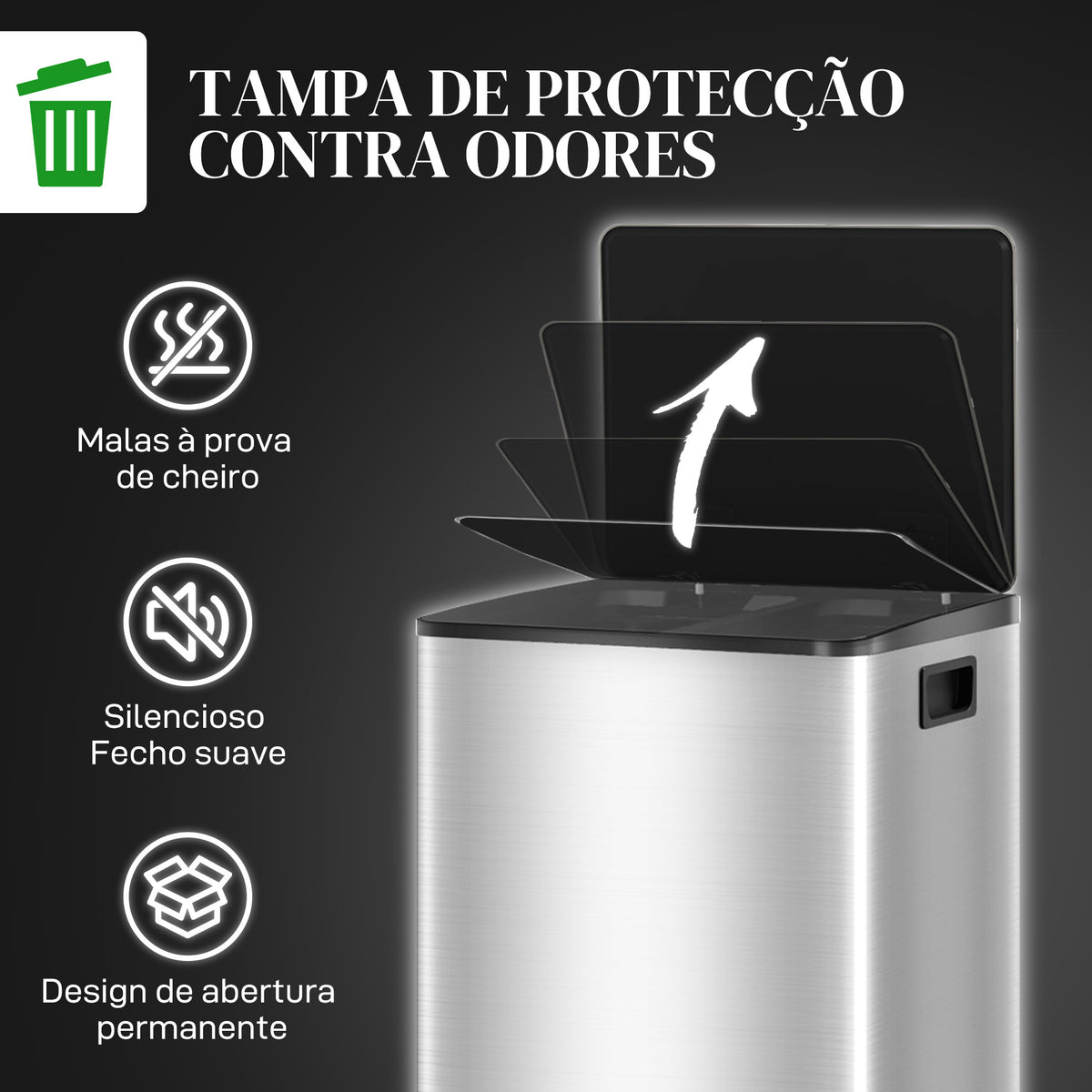 Balde de Lixo de Cozinha com 2 Compartimentos 2x20L Cubo de Lixo de Aço Inoxidável com Pedal Fechamento Suave e Cubo Amovível para Escritório Cozinha Prata — foto 6