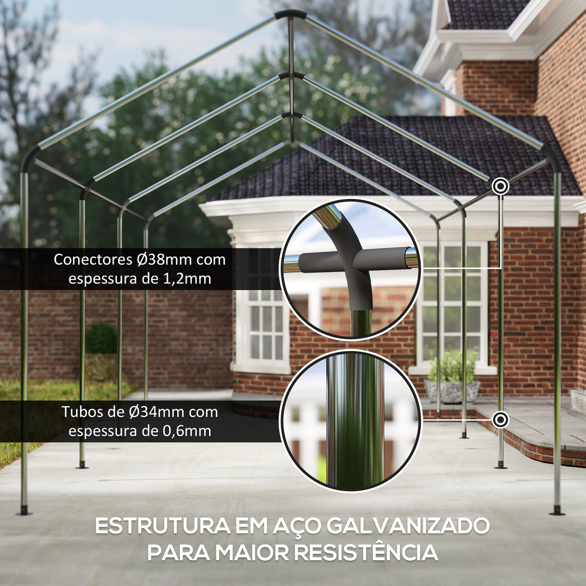 Tenda Garagem 6x3 m Tenda de Exterior para Carro Impermeável Garagem Portátil Anti-UV com Paredes Laterais Desmontáveis e 2 Portas com Fecho de Correr Verde — foto 5