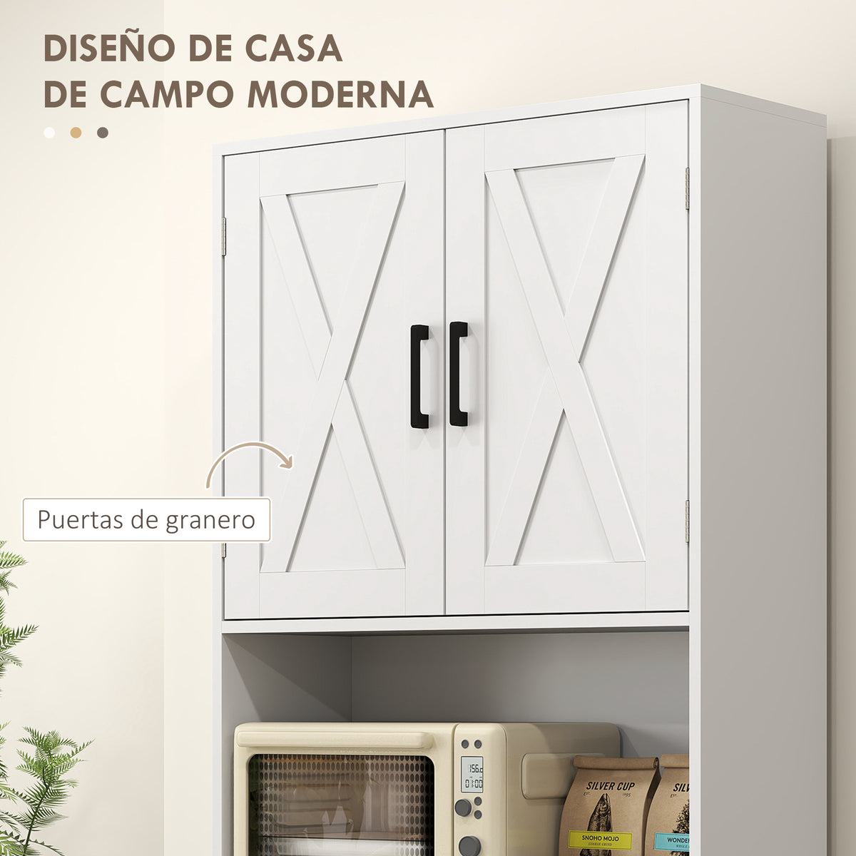 Armário de Cozinha Rústico Armário Alto de Cozinha com Portas Compartimentos Abertos Gavetas e Prateleiras Ajustáveis Anti-Tombo para Sala de Jantar 70x40x180 cm Branco — foto 4