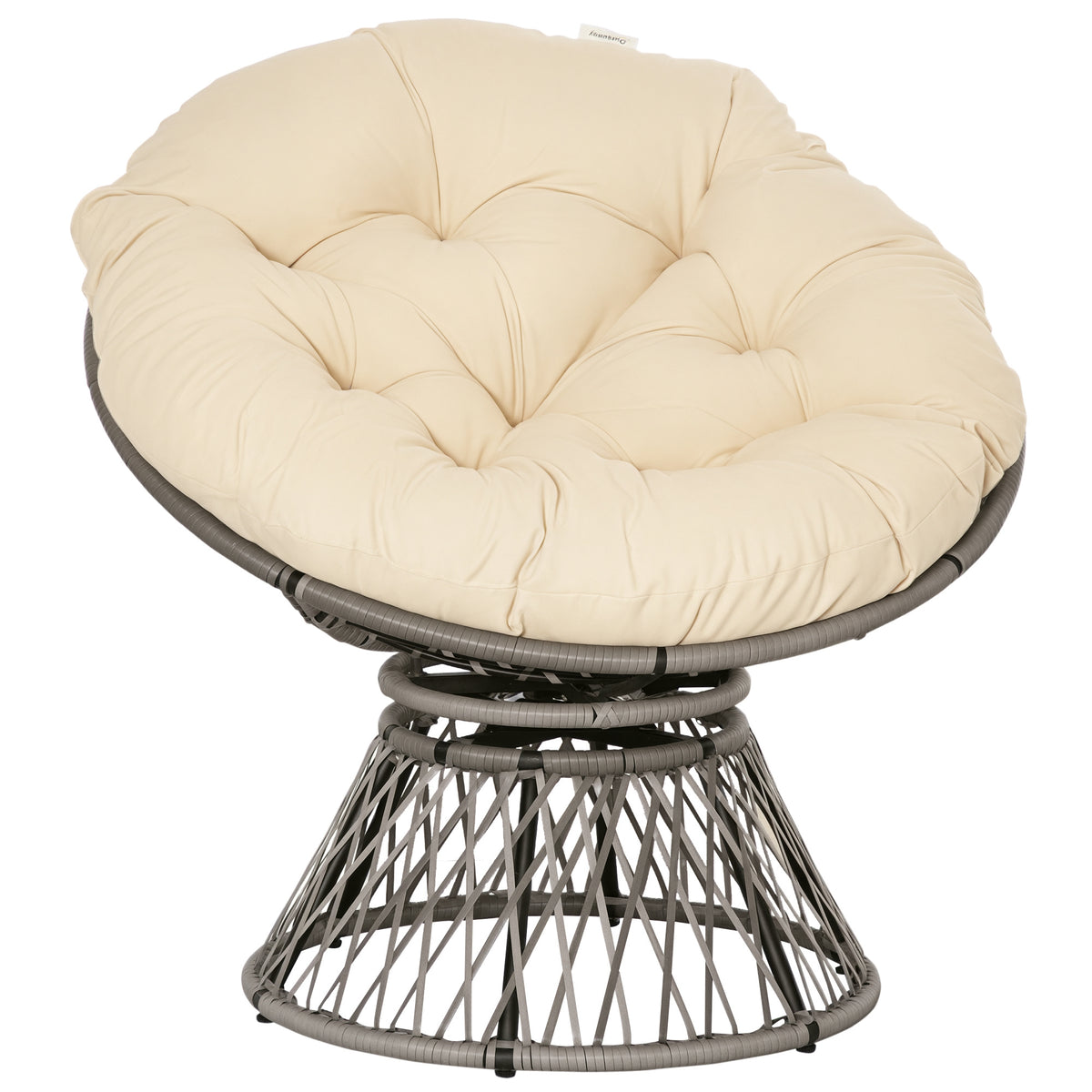 Poltrona Papasan Giratória de Vime Sintético Poltrona de Vime PE com Almofada e Estrutura de Aço Carga 160 kg para Jardim Terraço Pátio 87x97x90 cm Cinza e Creme — foto 1