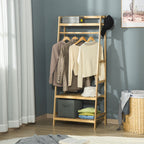 Suporte para Cabides de Bambu Cabideiro com Prateleira de 3 Níveis com Barra e Cabide Lateral para Roupas Bolsas 70x42x164cm Madeira — foto 2