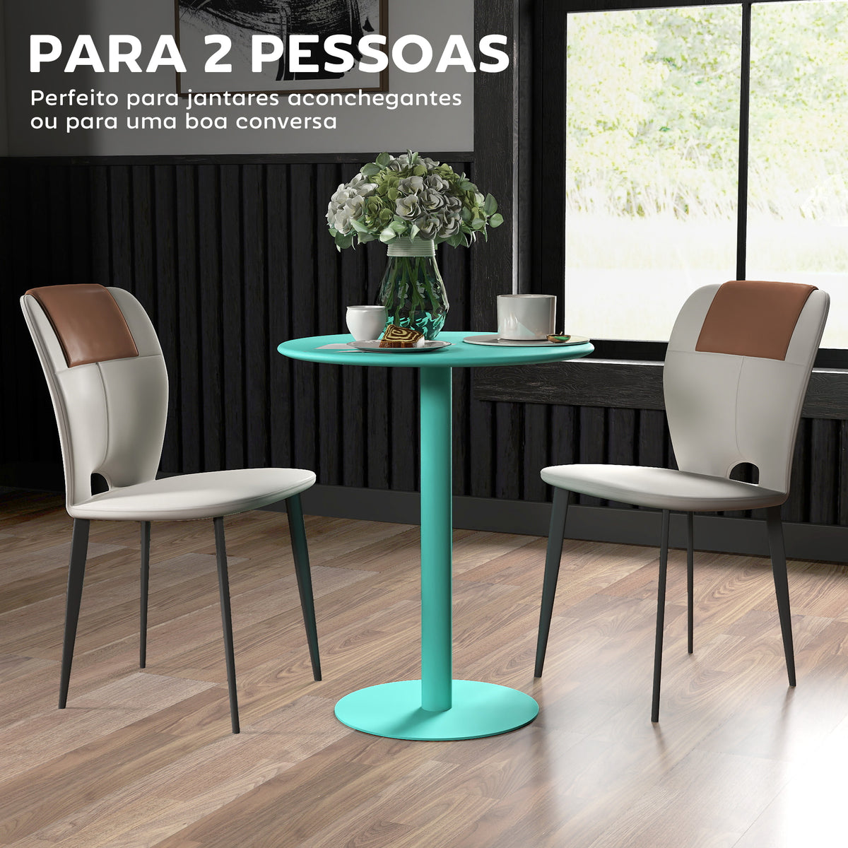 Mesa de Refeição Redonda para 2 Pessoas Mesa de Cozinha de Aço para Interior e Exterior Ø60x72 cm Verde — foto 4