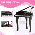 Piano para Crianças com 37 Teclas Piano Infantil com Microfone Banco Luzes 22 Músicas e Entrada para MP3 e USB 48x39x69 cm Preto — foto 5