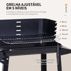 Barbecue a Carvão com Grelha Ajustável em Altura Prateleiras e Rodas para Jardim Exterior Campismo 83x45x87 cm Preto — foto 4