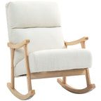 Poltrona Baloiço Moderna Poltrona Baloiço com Pés e Apoio para os Braços de Madeira de Faia Encosto Alto Poltrona de Amamentação Carga 120 kg para Dormitório Sala de Estar 65x90x98 cm Creme — foto 1