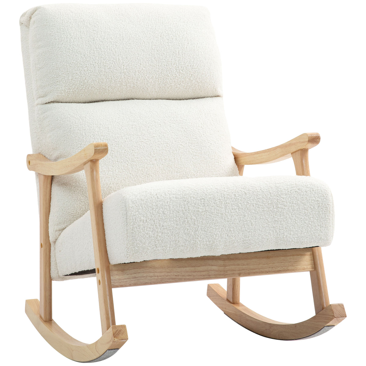 Poltrona Baloiço Moderna Poltrona Baloiço com Pés e Apoio para os Braços de Madeira de Faia Encosto Alto Poltrona de Amamentação Carga 120 kg para Dormitório Sala de Estar 65x90x98 cm Creme — foto 1