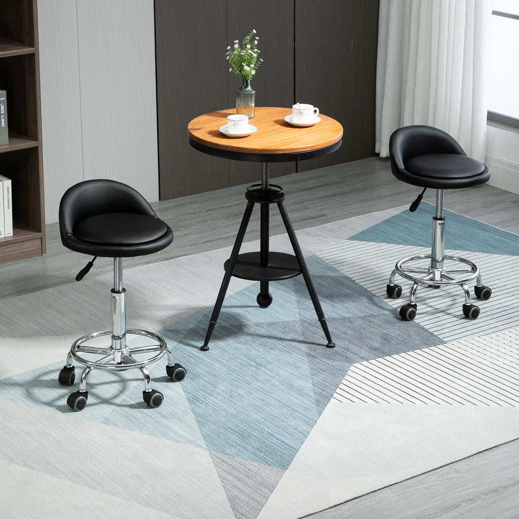 Conjunto 2 Taburetes com Rodízios 360° Assento Regulável 47-62 cm Aço Cromado Preto — imagem 7