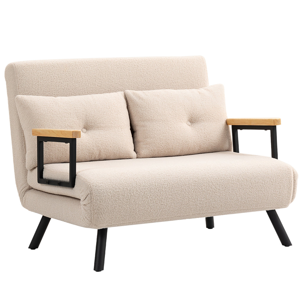Sofá Cama Sofá Convertível em Cama de 2 Lugares Dobrável com Encosto Ajustável em 5 Níveis e 2 Almofadas Acolchoadas para Escritório Dormitório Sala de Estar 102x73x81 cm Bege - Modelo 1 — foto 1