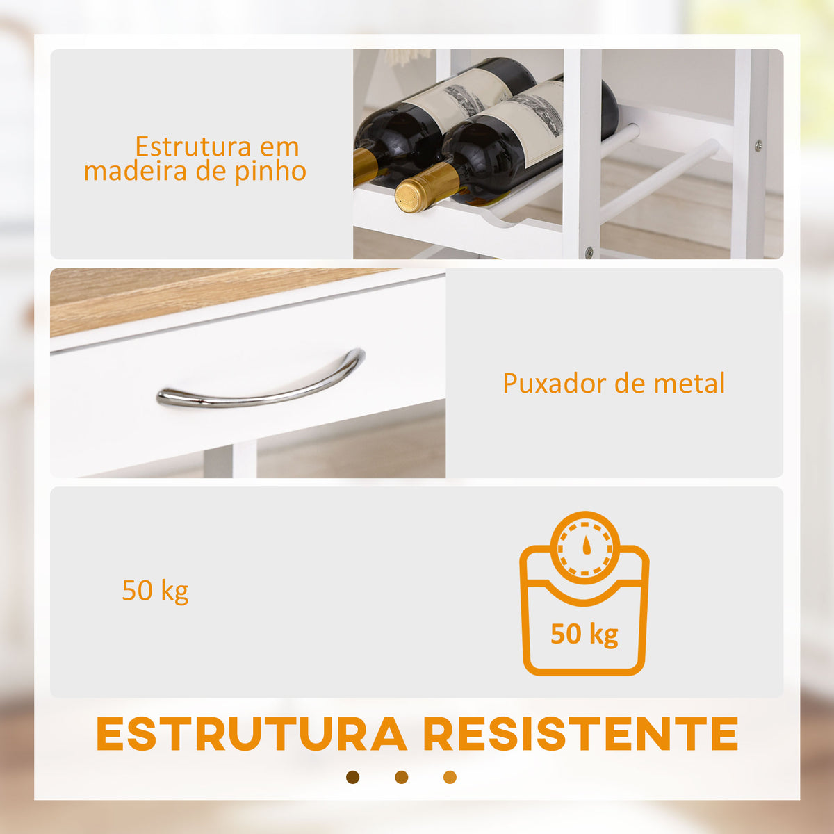 Carrinho de cozinha Carrinho de serviço de 4 níveis com rodas giratórias Gaveta Prateleiras Garrafeira Armazenamento De Cozinha Sala de estar Sala de jantar 37x37x76 cm Branco — foto 6