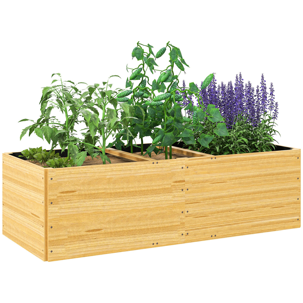 Caixa de Plantio de Madeira Floreira de Exterior Grande com 3 Áreas de Cultivo Caixa de Plantio para Cultivos Retangular para Jardim Varanda Pátio 140x60x40 cm Madeira — foto 1