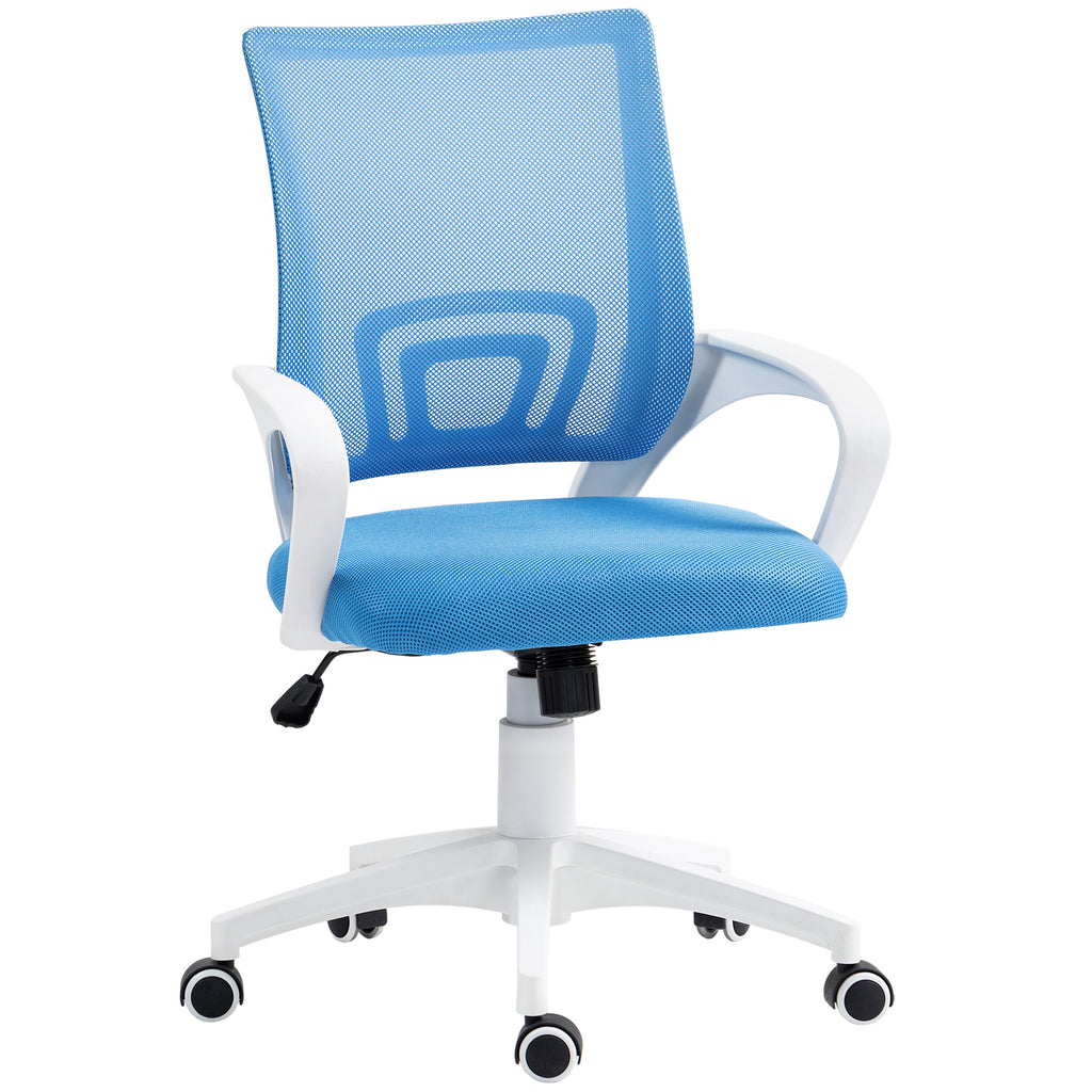 Cadeira de Escritório de Malha Cadeira de Escritório Giratória com Altura Ajustável Função Basculante e Apoio para os Braços Cadeira de Estúdio Carga 120 kg 57x55x89-109 cm Azul — foto 1