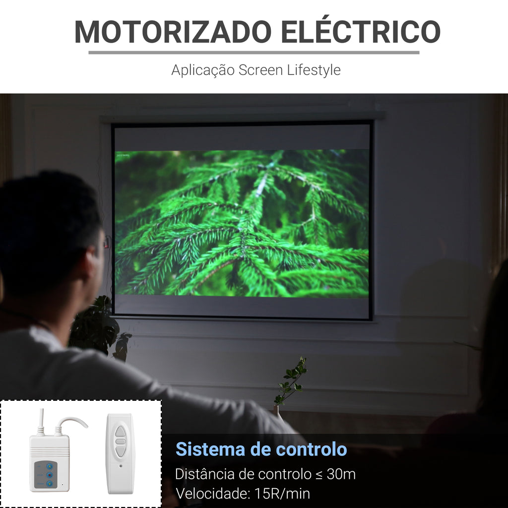 Tela de Projeção Elétrica 120 Polegadas Tela de Projeção Portátil Formato 4:3 com Comando à Distância para Interior e Exterior Cinema em Casa Pátio 244x183 cm Branco — foto 4