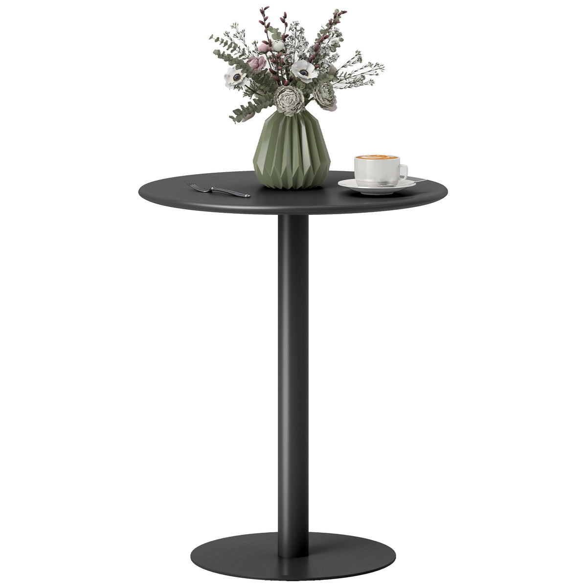 Mesa de Refeição Redonda para 2 Pessoas Mesa de Cozinha de Aço para Interior e Exterior Ø60x72 cm Preto — foto 1