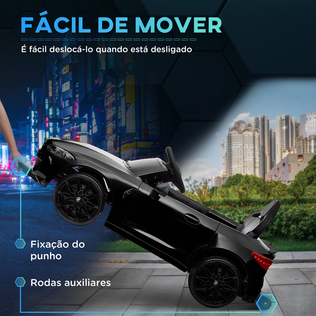 Carro Elétrico para Crianças BMW M4 Veículo Elétrico para Crianças 12V com Controlo Remoto Faróis Buzina Música Velocidade 3-5 km/h Cinto de Segurança Preto — foto 5