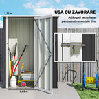 Abrigo de Jardim 1,07m² 142x84x189cm Abrigo de Jardim de Aço Galvanizado com Porta Fechadura e Orifícios de Drenagem para Armazenamento de Ferramentas Cinza — foto 4