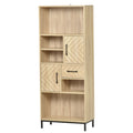 Armário prateleira com 5 compartimentos Gaveta 2 Armários com portas Dispositivo Anti-Tombamento 60x30x150 cm Madeira Natural — foto 1