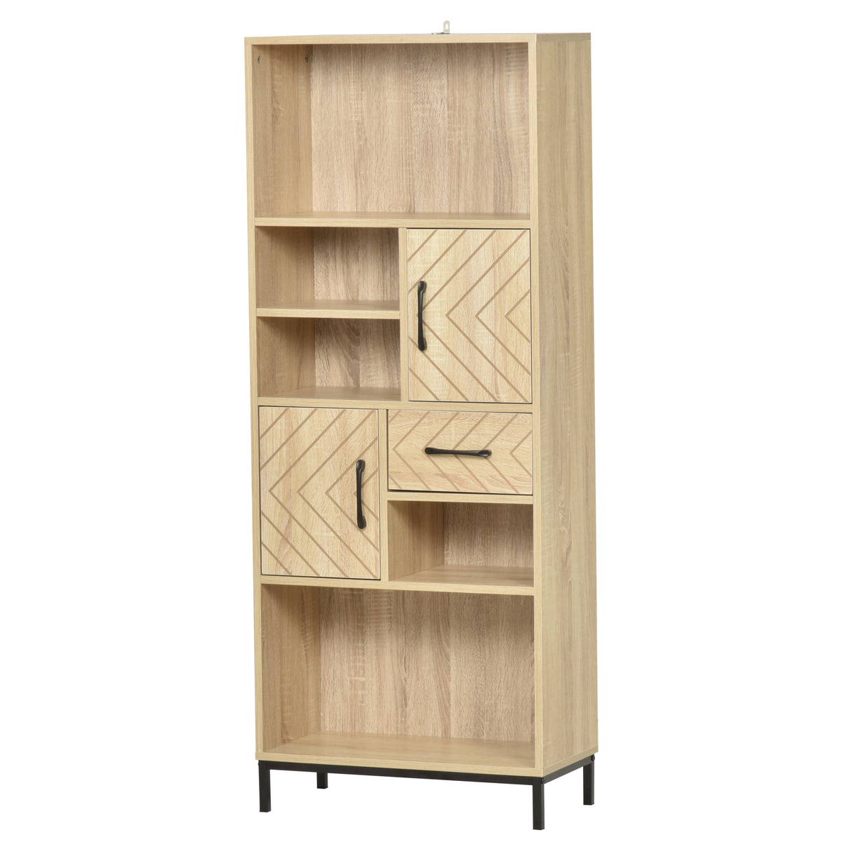 Armário prateleira com 5 compartimentos Gaveta 2 Armários com portas Dispositivo Anti-Tombamento 60x30x150 cm Madeira Natural — foto 1