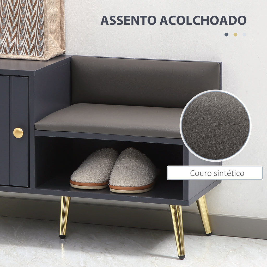 Banco Sapateira com Compartimento Aberto e Almofada Acolchoada para 4 Pares de Sapatos para Entrada Corredor 80x33x49 cm Cinza Escuro — foto 5