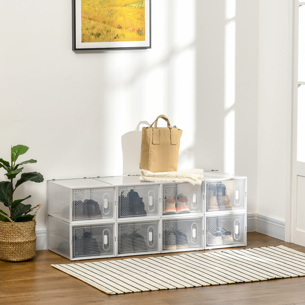Armário Modular de Plástico Sapateira Modular com 8 Cubos Portas Magnéticas Organizador de Sapatos para Entrada Corredor Dormitório 28x36x21cm Transparente — foto 2