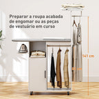 Móvel de Engomar Roupa com Rodas e Suporte Lateral Móvel de Passagem com Tábua de Passar Barra para Roupa Prateleira Ajustável 127,5x43,5x153 cm Branco — foto 5