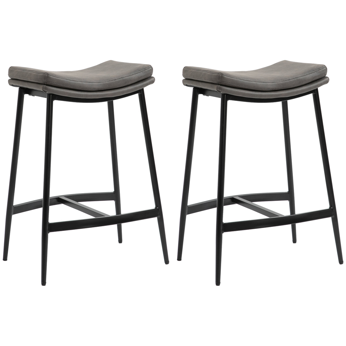 Conjunto de 2 Bancos Altos de Cozinha Bancos de Bar com Estrutura de Aço Estilo Industrial Carga 120 kg para Sala de Jantar 48,5x38,5x68,5 cm Cinza — foto 1